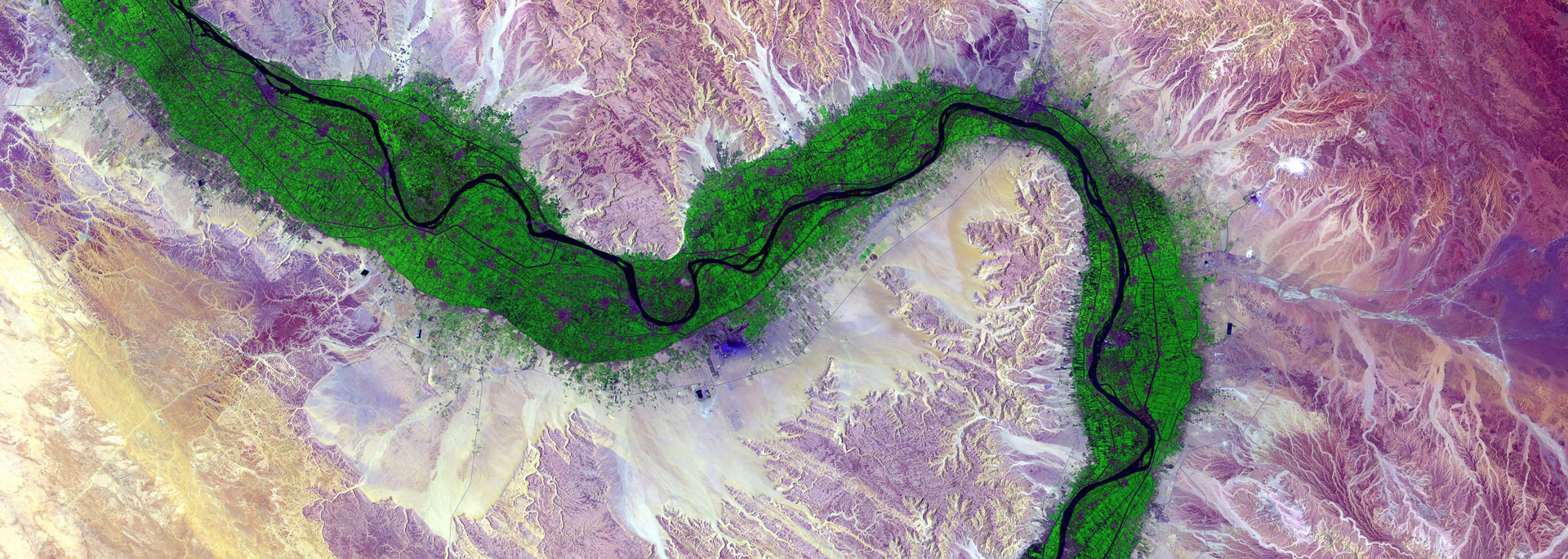 Aerial satellite view of topography and rivers